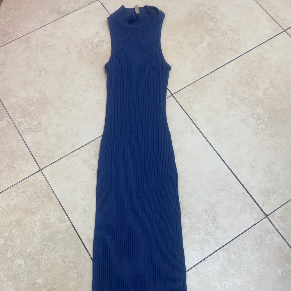 Blue turtleneck midi dress